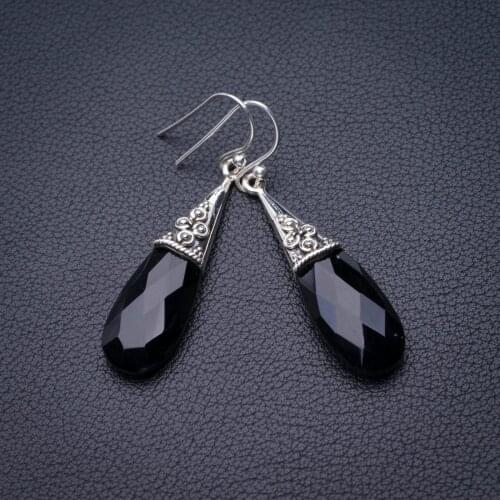 StarGems Natural Black Onyx Handmade 925 Sterling Silver Earrings 2" D6974