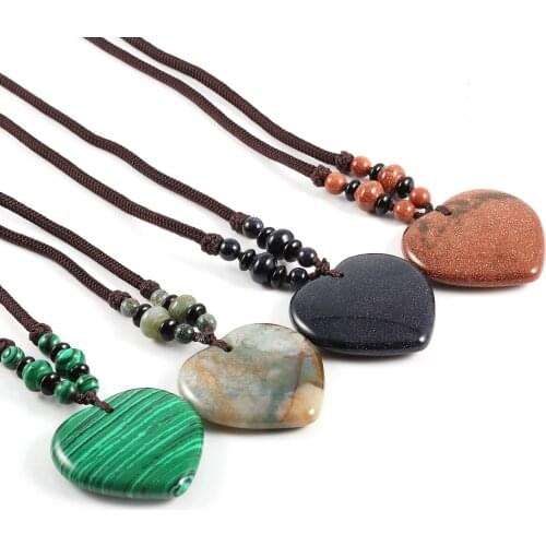 Fine Jewelry Classic Necklace Grey Agates Pendant Crystal Gem Female Vintage Rope Hearts Charm Pendant For Women Neklace Gift