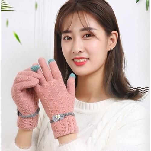 Womens Cashmere Knitted Winter Gloves Cashmere Knitted Women Autumn Winter Warm Thick Gloves Touch Screen Skiing Gloves