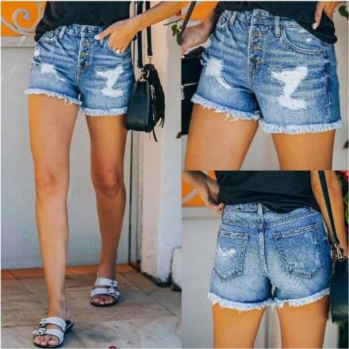 Women Ripped Washed Denim Pants Short Pant Casual denim straight-leg pants Plus Size Hole Low waist Stitch Trousers Nightclub