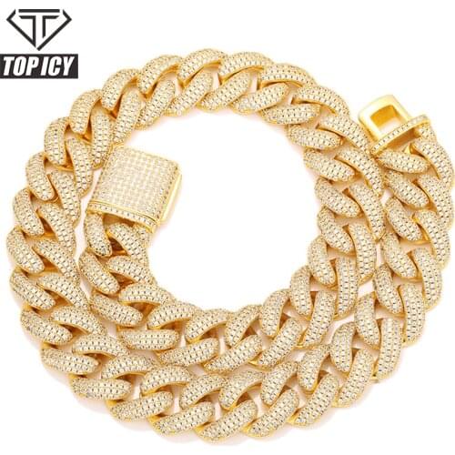 20mm big heavy preminium cuban link chain all iced out 3 rows AAA cubic zircon 14k gold plating street hip hop chain for men