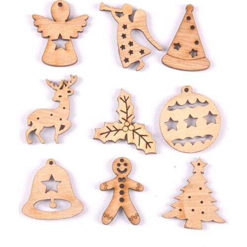 20pcs Wooden Christmas Ornaments Angel chips Hanging Pendants DIY Decorations for Home New Year Gift