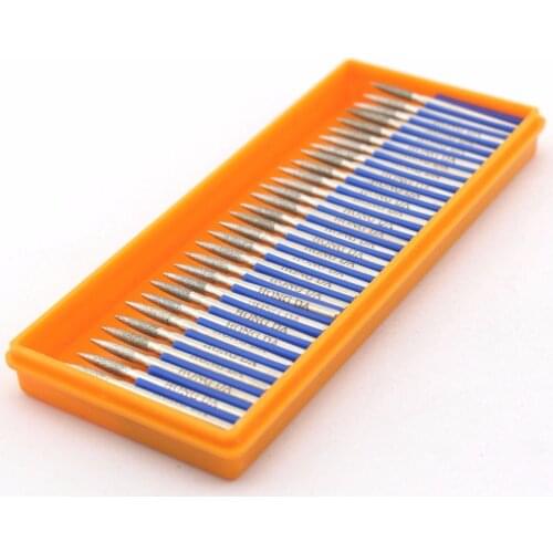 30Pcs Diamond Grinding Head 2.5 2.8mm Arc Pointed Nose Rotary Burrs Mounted Point For Dremel Tools Accessories Grit 150 22