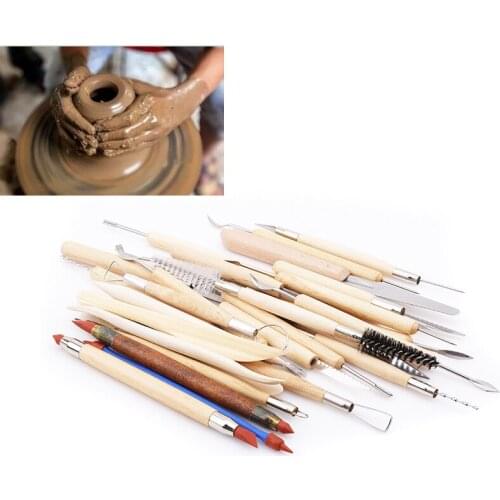 30pcs/pack Newest Clay Sculpting Kit Sculpt Smoothing Wax Carving Pottery Ceramic Tools Wooden Handle Modeling Clay Tools