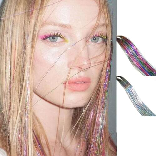 600pcs/pack Sparkle Shiny Hair Tinsel Rainbow Silk Hair Extensions Dazzles Women Hippie for Braiding Headdress Long 120cm