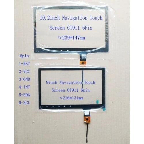 9inch 10.2 inch Navigation Touch Screen 216*131mm 239*147mm GT911 6pin