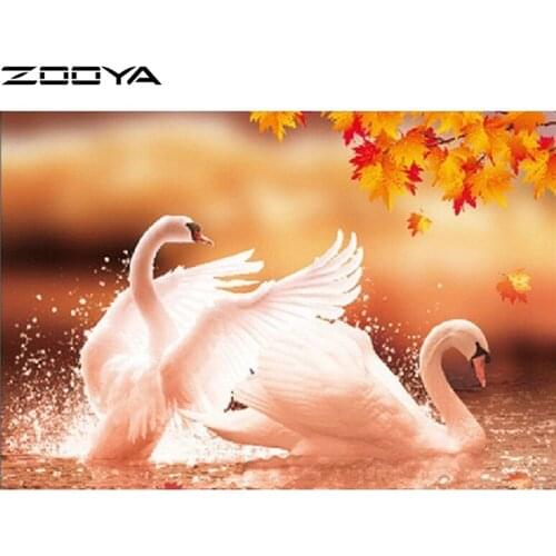 ZOOYA Diamond Mosaic DIY 5D Diamond Painting Cross Stitch Kits Autumn Lover Swans Animals Diamonds Embroidery Home Decor F1004