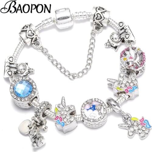 BAOPON Cute Animal Unicorn Charm Bracelet For Women Girls Hot Air Balloon Beads Fit Original Fine Bracelet Fashion Jewelry