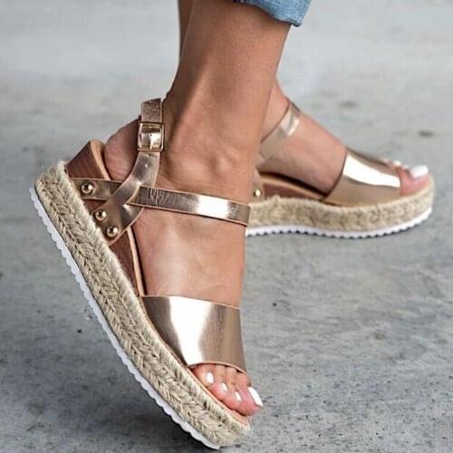 Large size hemp thick sandals Women Summer Fashion new Winding Sandals Buckle Strap Wedges Platform Retro Peep Toe Sandals