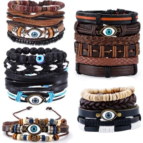 Eif Dock Punk Design Turkish Eye Bracelets For Men Woman Fashion Wristband Female Owl Leather Bracelet Stone Vintage Jewelry