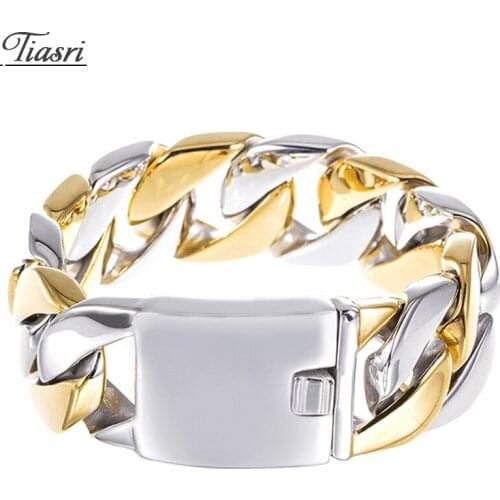 Tiasri 24mm Heavy Man Bracelet Curb Cuban Link Chain High Quality Stainless Steel Jewelry Accessories Punk Male Gift Wholesale