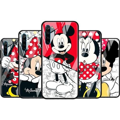 Red disney mickey cute for Xiaomi Redmi K40 K30 K20 Pro Plus 9C 9A 9 8A 7 Luxury Shell Tempered Glass Phone Case Cover