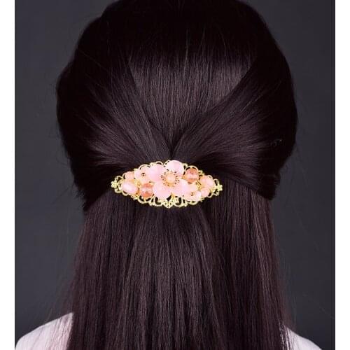 Classical Exquisite Powder Crystal Temperamental Barrettes Comfortable Color Retaining Copper High Elasticity Hair Jewelry