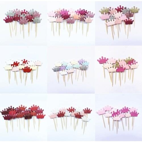 Crown cupcake toppers, glitter crowns, princess party decorations, prince birthday, pink and gold, custom colors, baby shower