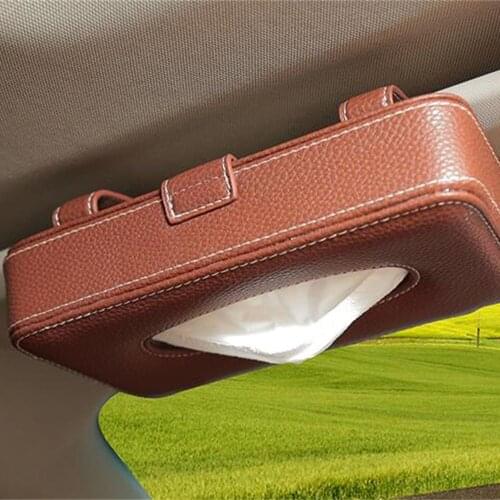 Car Leather Sun Visor Tissue Box Auto Holder Removable Paper Napkin Box Organizer