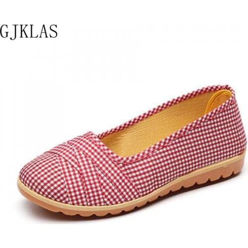 Loafers Women Canvas Shoes Casual Flats Confortable Ladies Slip on Red Black Shoes for Woman Fashion Soft Round Toe Flat Shoes