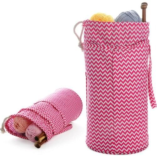 Mini Yarn Storage Tote with 3 Pocket Yarn Bag Ripple Knitting and Crochet Organizer with Drawstring Closure