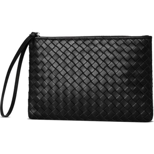 Wallet Men Purses And Handbags Handmade Knitting Clutch Soft Leather Large Capacity Shoulder Bags 100% cowhide Genuine Leather