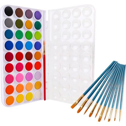 36 Colors Professional Solid Watercolor Art Paint Set 10 Paint Brushes for Acrylic Watercolor Painting Students Teachers Artists