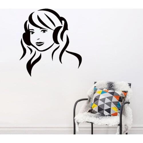 Girl In Headphones Listening To Music Wall Sticker Home Decor Art Mural Music Room Interior Design Children Kids Room Wall Decal