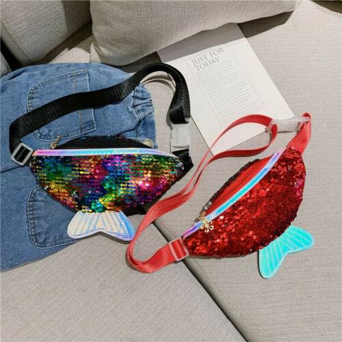 2019 New Kids Girls Fashion Tail Sequin Waist Bag Single Shoulder Chest Bag Mobile Waist Packs