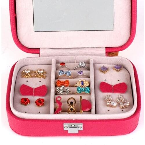 2020 New Design Mirrored Carry Easy Jewelry Box Smooth Leather Travel Display Storage Case Women Girls Gift