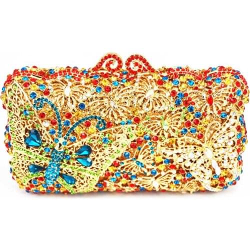 Luxury Flower Crystal Evening Bags butterfly Special Design Handbag Girls Party Purse Wedding Clutch Shoulder With Chain Gold