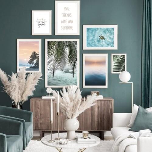 Nordic Fashion Art Seascape Leaf Turtle Letter Poster Living Room Sofa Wall Home Decoration Frameless Printing Canvas Art Mural