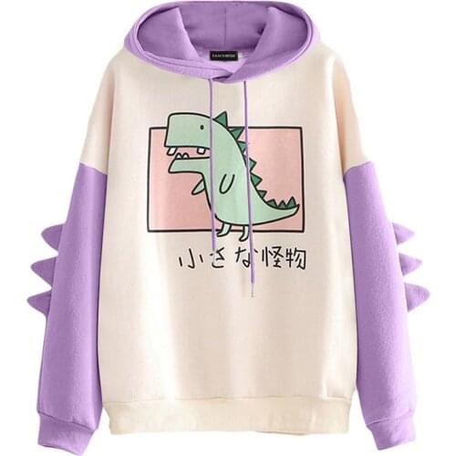 Cartoon Dinosaur Sweatshirt Women Long Sleeve Hoodies Tops Pullover Plus Size Teenager Streetwear Clothes Winter Spring Top