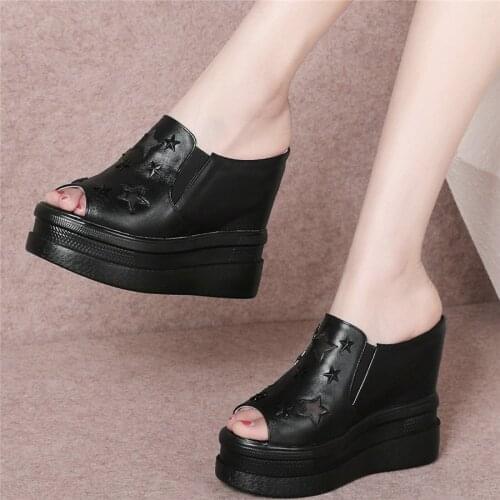 Platform Pumps Shoes Women Cow Leather Wedges High Heel Slippers Female Open Toe Gladiator Sandals Summer Outdoor Casual Shoes