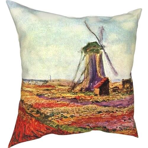 Tulip Fields Claude Monet Pillowcover Home Decor Flower Cushions Throw Pillow for Sofa Polyester Double-sided Printing