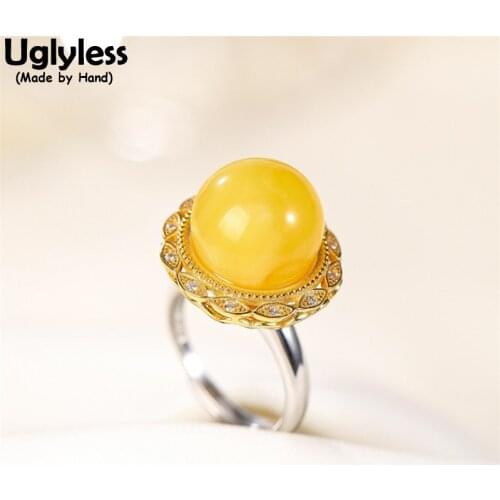 Uglyless Detachable Dual Use Funny Dress Jewelry for Women Chicken Fat Amber Beeswax Rings Pendants Necklaces + Chain 925 Silver