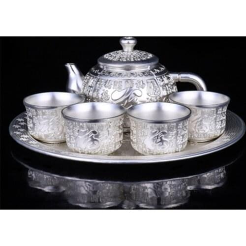 High-end Silver Tea Set Handmade Gilt Silver Teapot Chinese Kung Fu Tea Set Chinese Tea Ceremony Gifts One Pot and Four Cups