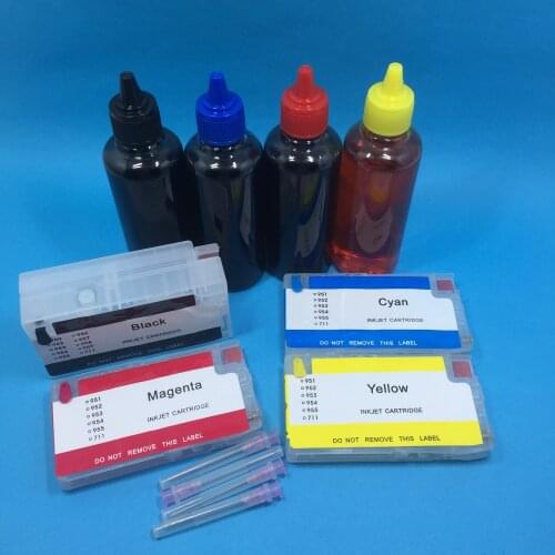 YOTAT 4color * 100ml Dye ink + Refillable 711 ink cartridge for HP711 HP711XL for HP Designjet T120 T520 printer
