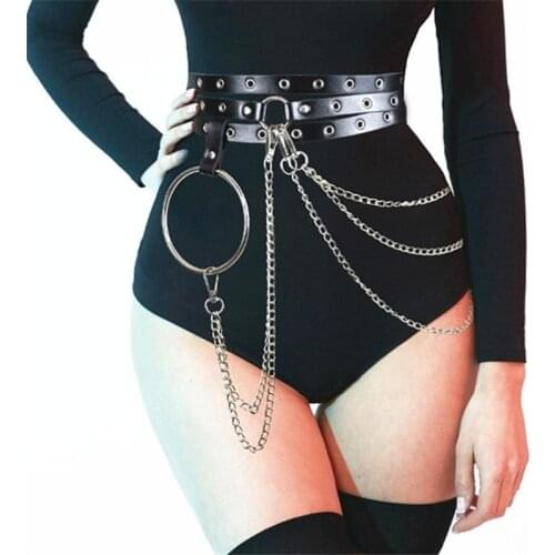 Rave Fetish Bondage Ring Strap Gothic Leather Waist Belt Women Harness Bra Punk BDSM Uderwear Fashion Accessories Belt for Women