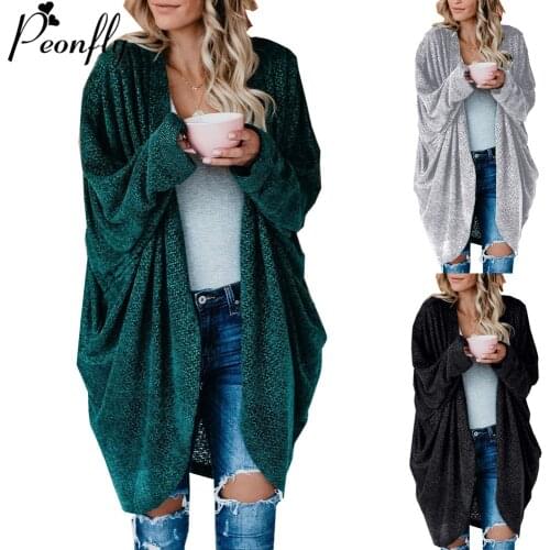 PEONFLY Plus Size Women Sweater Fashion Loose Cardigans Long Sleeve Knitted Coat Casual Solid Women Cardigan Green Gray