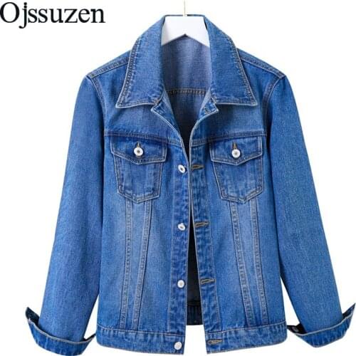 Blue Black Slim Coat Women Denim Jacket Long Sleeve Washed Basic Casual Outerwear Ladies Spring Autumn