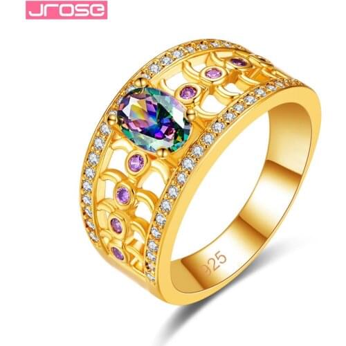 JROSE Wholesale Newest Fashion Sterling Silver 925 Jewelry Gold Color Wedding Rings For Women Size 6 7 8 9 Engagement Bijoux