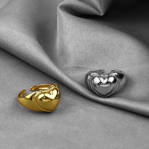 Goth Heart Rings For Women Stainless Steel Open Cuff Ring Adjustable Vintage Female Jewelry Gift Anillos Bague