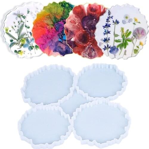 4 in 1 Crystal Epoxy Resin Coaster Tray Molds Agate Geode Resin Molds Coaste Making Accessories Office Home Decoration Drop Ship