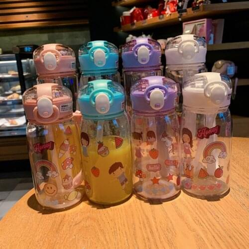 400ml Childrens Straw Cup Plastic Water Bottles Baby Cartoon Ncreative Student Kettle Water Bottles Portable Carry Handle