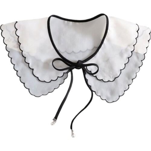 40GC Double Layer Organza Fake Collar Shawl Black Trim Bowknot Necklace Lapel Blouse