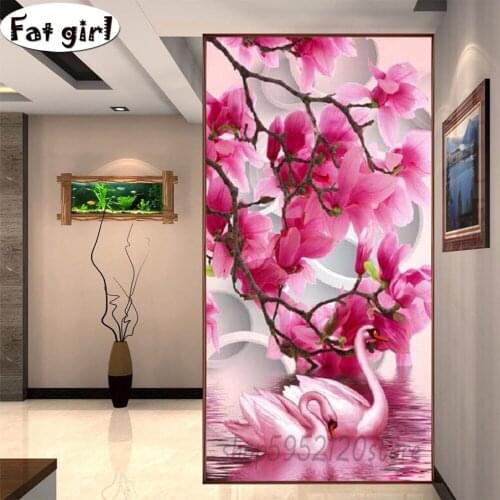 5D Square round Diamond mosaic Full screen flower swan embroidery Cross stitch DIY Diamond painting large size home decor