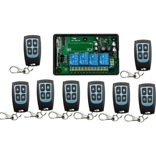 AC110V 220V 4CH RF Wireless Remote Control System / Radio Switch remote switch 220V Learning code receiver+ 8 remote controller