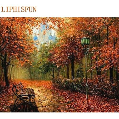 Diamond Painting Cross Stitch Full Square Round Picture of Rhinestone DIY Mosaic Embroidery Scenery Maple Road New Year Gift