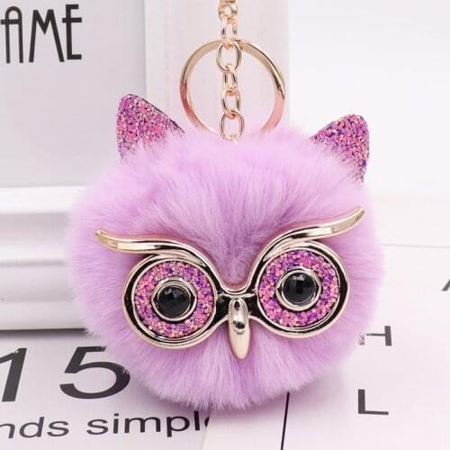Fox Owl Ear Bag Car Pendant Ball Keychain Charm Fluffy Pompom Key Chain Animal Glasses Handbag Key Chains Fashion Accesories