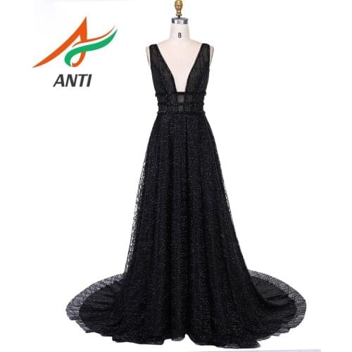 ANTI Long Sexy Black Evening Dress 2019 Low Back Gown Formal Party Dress Prom Special Occasion Open V neck Dress Sleeveless
