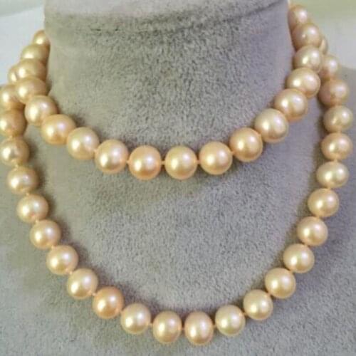 ELEGANT 9-10mm south sea round gold pink pearl necklace 24"925 silver