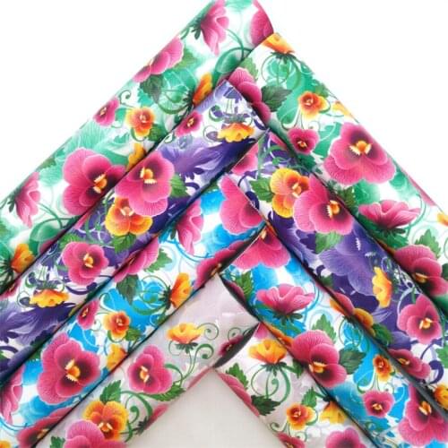 Glitterwishcome Flowers Printed Synthetic Leather Faux Fabric Sheets with Felt Backing Accessories Bows DIY 21X29CM GM2077A