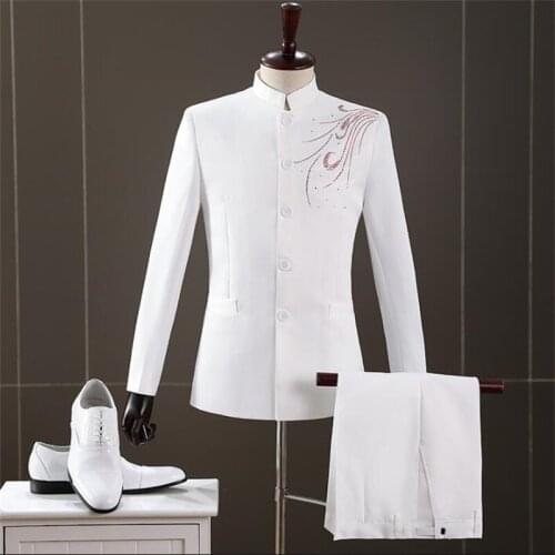 Chinese tunic suits mens diamond costume stand collar host male singer dress chorus chaquetas y americanas jaqueta masculina